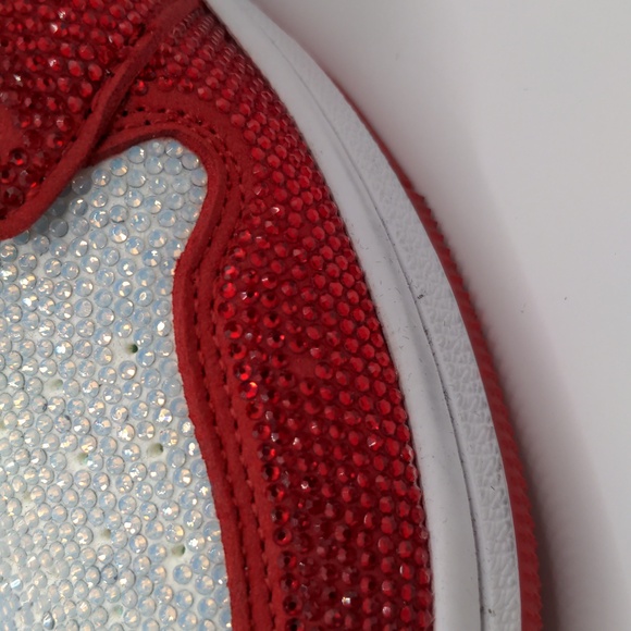New Custom Crystal Iced Sneakers Red/White/Black Unbranded Bedazzled Sz 6 - Picture 6 of 16